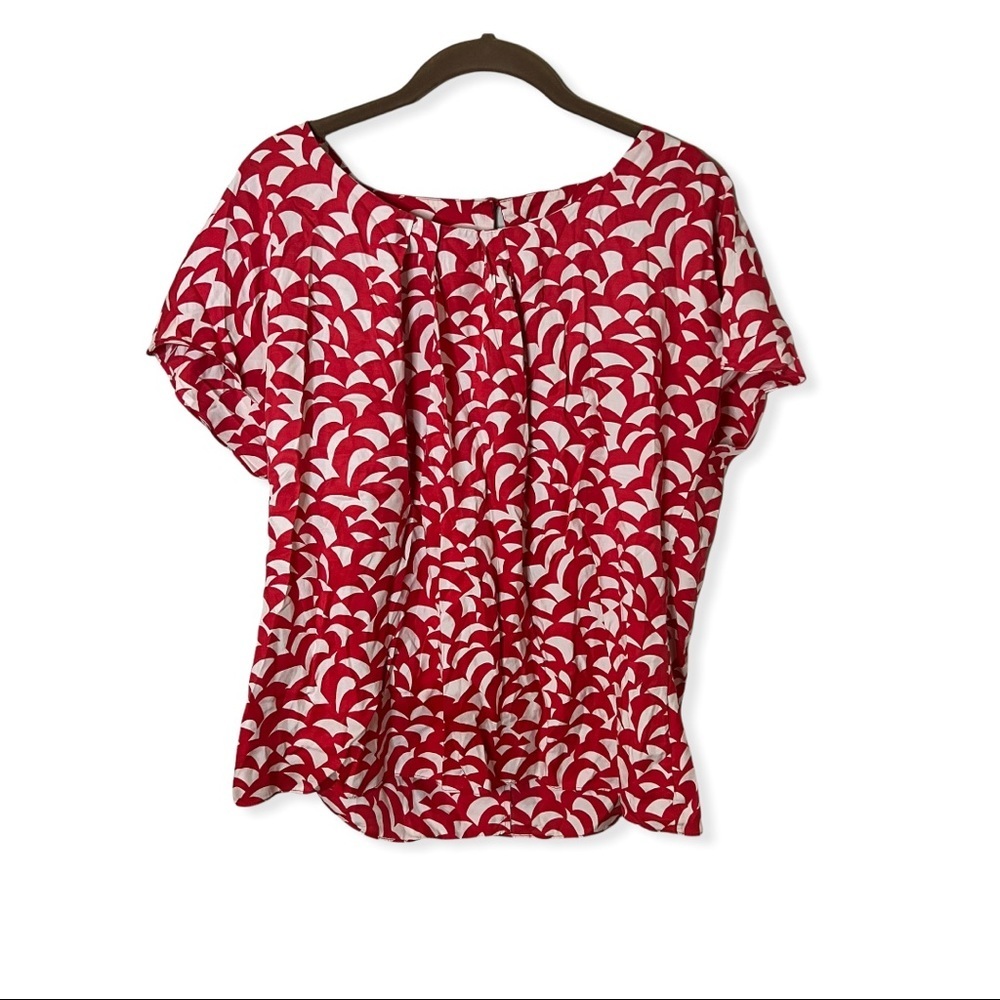 Boden silk blend red and white print short sleeve blouse